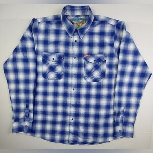 Dixxon Flannel Co Wipeout Shirt Mens Size 2XLT Blue White Plaid Blue Pearl Snaps